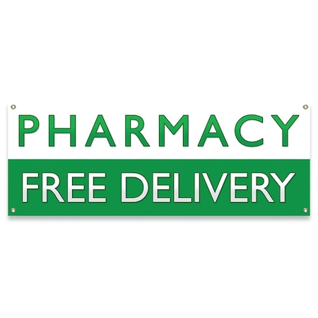 Signmission Pharmacy Free Delivery Banner, Single Sided, 18 in x 48 in, Vinyl, UV Resistant, Green/White B-30130
